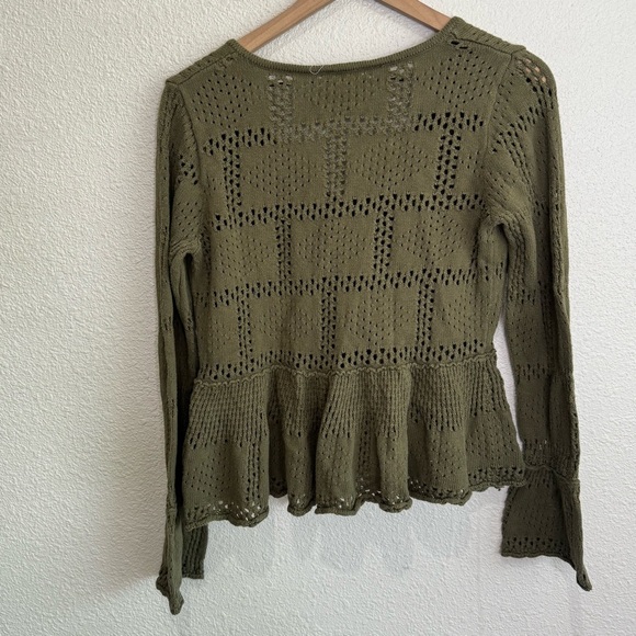 Anthropologie Pilcro Womens Small Pointelle Babydoll Sweater In Green Boho Beach - Picture 9 of 10